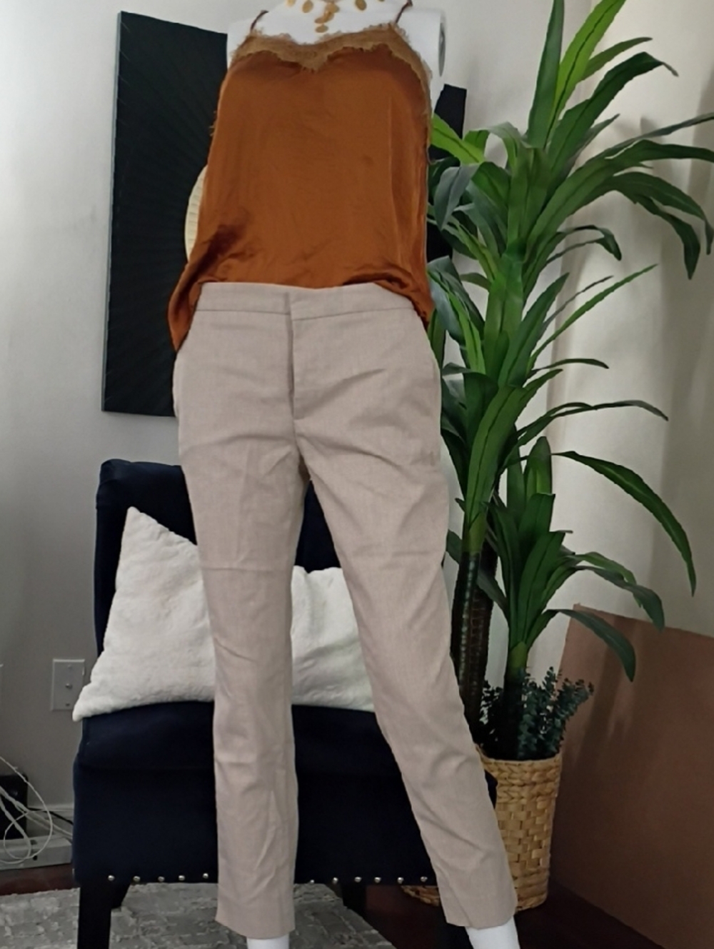 Zara Tan Beige Cropped Slim Chinos — Women's